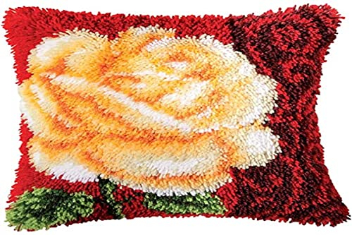 Vervaco Knüpfkissen Set Deko Kissenbezug Knüpfset für Anfänger WEISSE ROSE Basteln Erwachsene Kreativ DIY Handarbeit Kissen zum Selber Knüpfe ca. 40 x 40 cm Latch Hook Kit Knüpfhaken Set Kissen