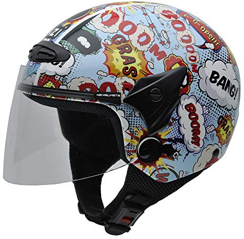 NZI Helix II Jr Graphics Motorradhelm, Mehrfarbig Comic/Explosionen, L