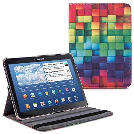 kwmobile Carcasa Compatible con Samsung Galaxy Tab 4 10.1 T530 / T535 - Funda de Cuero sintético para Tablet Cubos Colores Multicolor/Verde/Azul