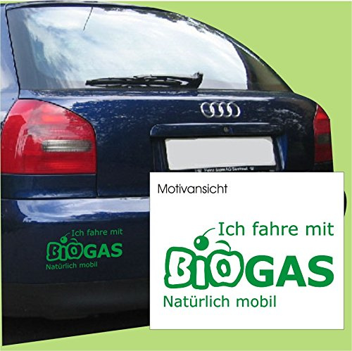blattwerk-design Kfz-Aufkleber, Ich fahre mit BIOGAS, Größe ca. 300 mm x 150 mm, (M010 Weiß)