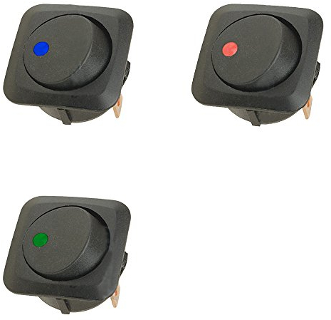 Mintice 3 X 25 Millimetri Barca Auto Rotondo Punto LED Interruttore a bilanciere a levetta 12V 25A cruscotto ON off Blu Rosso Verde