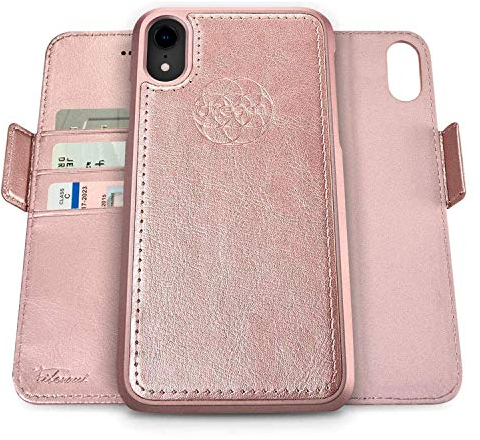 dreem Fibonacci 2-in-1 Wallet Case for Apple iPhone XR - Luxury Vegan Leather, Magnetic Detachable Shockproof Phone Case, RFID Card Protection, 2-Way Flip Stand - Rose