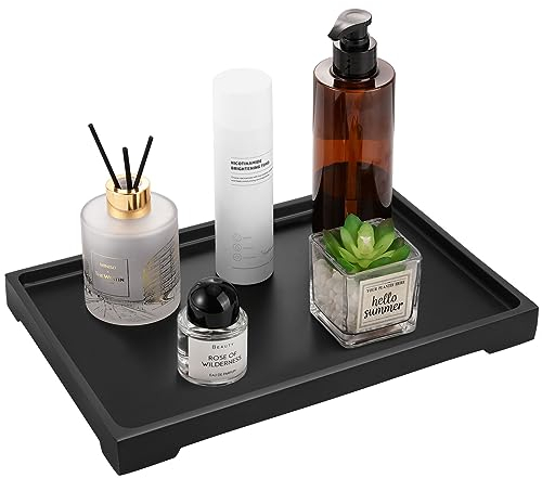 Luxspire Vassoio da Bagno, Vassoio Rettangolare in Resina, Organizer per Camera, Portaoggetti Resistente, Taglia L Vassoio per Shampoo gioielli Asciugamano Sapone Pianta - Nero
