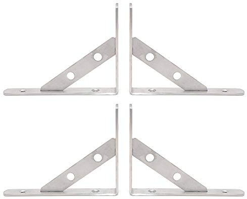 NUZAMAS Stainless Steel Shelf Brackets, Corner Brace Shelf Support, Wall Mounted Size 150mm*100mm, Racking Storage Garage Support Holder, 4 Pcs