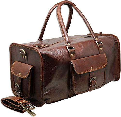 Jaald 60 cm Echt Leder Ledertasche Weekender Gepäck Reisetasche Reisegepäck Sporttasche Duffel Tasche Wochenendtrip Handgepäck Duffel Gym Bag Wasserdicht Carry on Tasche für Männer Frauen Geschenk