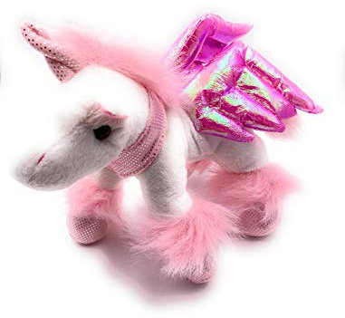 Onwomania Plüschtier Stofftier Kuscheltier Fabelwesen Pferd Einhorn 3fach Länge 25 cm Weiß Rosa Lila