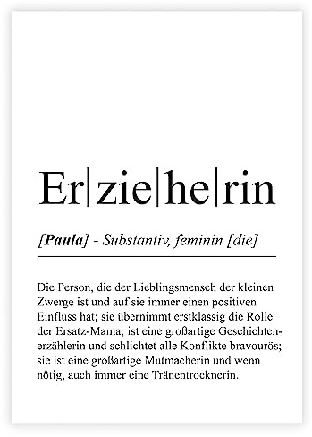 321GESCHENKE Personalisiertes Definitionsposter „ERZIEHERIN“ Geburtstag, Bedanken, beste Erzieherin, Weihnachten, Geschenk, Abschied, Danke, Kindergarten