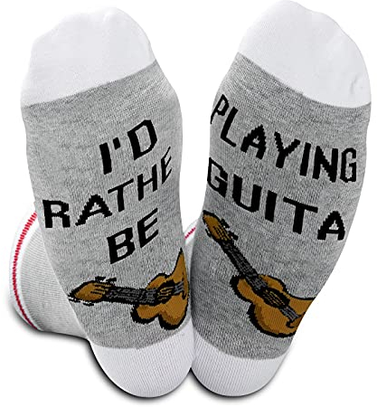 2 Paar Gitarren-Socken mit Aufschrift I'd Rather Be Playing, lustige Socken für Musiker, Gitarre spielen
