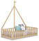 Cama Infantil Barco Tipo Montessori, con Somier y Barrera Barandilla, en Madera Natural, 90 x190 cm