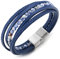 COOLSTEELANDBEYOND Multi-Strang Armband Dunkelblau Edelsteine Wulst Kette Geflochtene Leder Schweißband Edelstahl Magnetverschluss