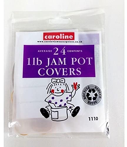 (Quantity: 1-Pack) 24 1lb Jam Pot Covers Lables Preservers Elastic Rubber Band Jampot Pack Wax Disks Clear Labels & Bands Jar Preserves Chutney Pickle Label Seal Discs