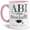 Tasse mit Spruch - Abschluss geschafft Abitur - zum selbst Gestalten mit Wunschname und Abschlussjahr - Geschenk für den Abiabschluss, Henkel & Innen Rosa 300 ml | Personalisiert