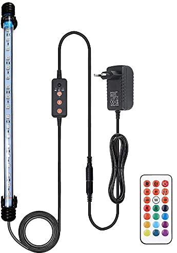 VARMHUS LED Acquario con Telecomando,Luce Acquario a Spettro Completo Regolabili,Aquarium Light per Controller a 21 tasti, 13 colori opzionali, funzioni di temporizzazione e dimmerazione (RGB 37cm)