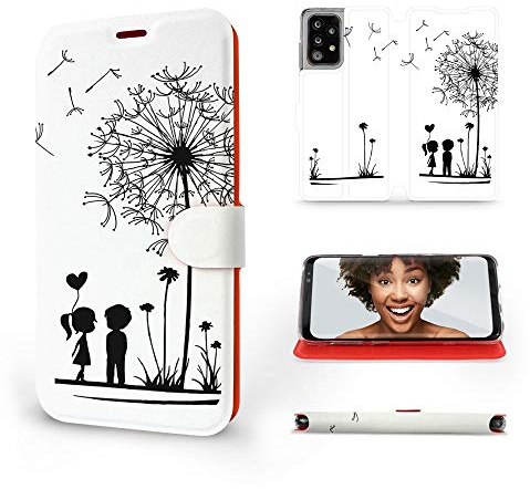 MOBIWEAR | Slim FLIP Case | Kompatibel mit Samsung Galaxy A52S 5G, Made in EU handyhülle, Premium Schutzhülle, Transparent TPU Silicon, Book Style Hülle, Tasche - Pusteblume