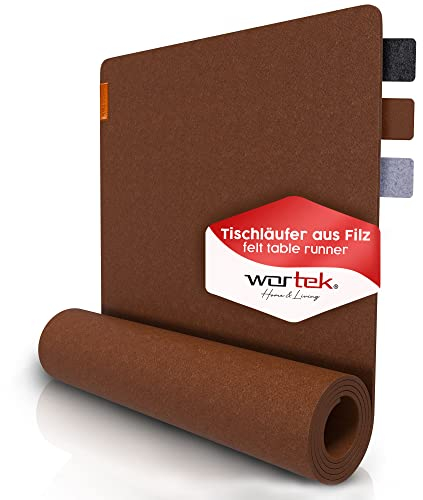 wortek Tischläufer Filz I 150x40 cm Tischband Braun I Filzunterlage Tischdecke abwaschbar I skandinavischer Tischläufer braun für drinnen und draußen