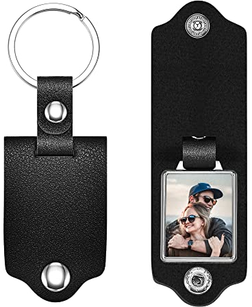 Zysta Personalized Text & Fotogravur Leder Schlüsselanhänger mit Foto Dog Tag Kalender Datum Schlüsselanhänger Keychain Schlüsselbund für Damen Herren Personalisierte Geschenke (Schwarz)