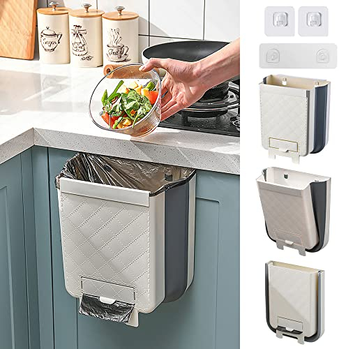 Haoh Cubos de Basura Plegable Cubos de Basura Para la Cocina Papelera de Pared Papelera de Cocina Multifuncional Adecuado Para la Cocina, la oficina, el baño, el balcón (Blanco Gris)