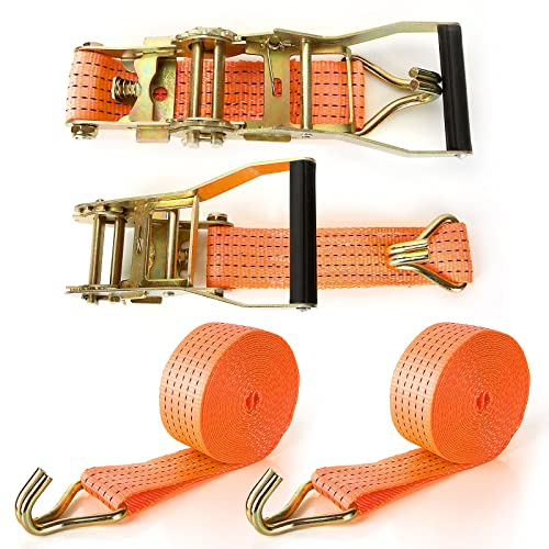 SENENQU 2 Sets Ratschen-Spanngurte, 5 cm x 6 m, robuste Ratschengurte, verstellbare Zurrgurte, Auto-Spanngurte mit Metall-J-Haken für Anhänger, LKW, Tragfähigkeit 5000 kg