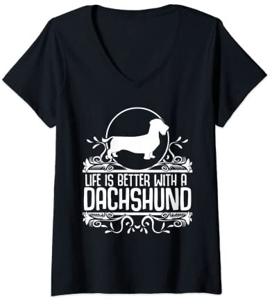 Damen Rauhaardackel Dachshund Jagd Hund T-Shirt mit V-Ausschnitt