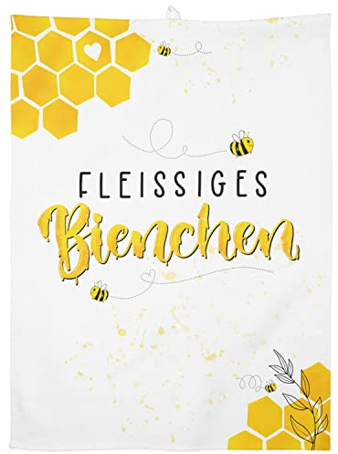 GRUSS & CO Geschirrtuch Motiv Bienchen | Baumwolle, 60 cm x 45 cm, farbiger Motivdruck | Geschenk, Küche, Kochen, Grillen | 47784