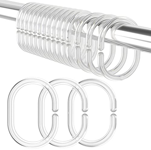 24 Stück Kunststoff-Duschvorhangringe, Vorhangringe, Duschvorhanghaken, Duschvorhangringe, langlebige Badezimmerringe, Duschfensterstangen (C-förmig, transparent)