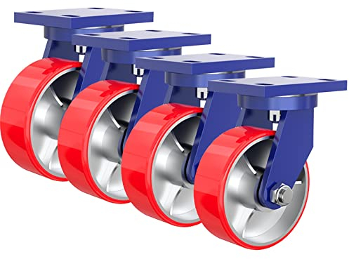 WORDFUN 4 Stück, Geräuschlose Schwerlast Räder, Möbelrolle Mit Bremse, Pannensicheres Lenkrolle, Stielrollen Aus Polyurethan, Bockrollen, 4/5/6/8/10/12 Zoll, Für Transportwagen, Plattformwagen