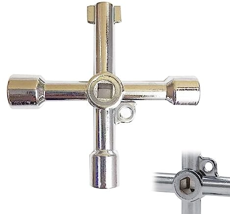 Universal-Schlüssel,Feuerwehr Bauschlüssel,Vierkant-Schlüssel,6 Wege Multifunktionsschlüssel,Utilities Schlüssel,Schaltschrankschlüssel für Wasser,Multifunktionale Utilities Schlüsselfür (Silber)