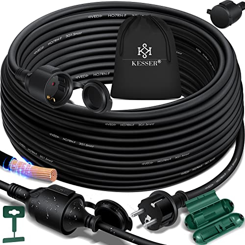 KESSER® Verlängerungskabel 25m mit Schutzkappe Outdoor - für Innenbereich Außenbereich - Verlängerung Stromkabel – 230 V IP44 - mit Schuko Stecker - Schutzkontakt Baustellenkabel Schutzkontaktstecker