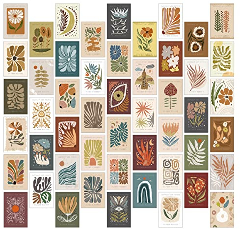 Vintage Flower Market Natural Plant Room Decor Ästhetische Wandcollage Kit Poster Rebe Kunstwerk für Teenager Mädchen Frauen Schlafzimmer Zuhause Matisse Wohnheim Abstrakte Botanische Karte Wandkunst