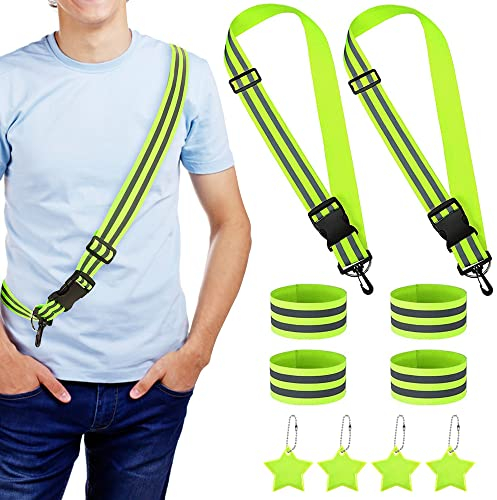 YANSYUN Reflektoren Kleidung Set Beinhaltet 2 Reflektor Gürtel mit Verstellbaren und 4 Reflektorband und 4 Reflektor Anhänger für Kinder & Erwachsene & Hundewandern & Outdoor Sports