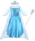 Vicloon Princesas Elsa Disfraz, 3 Piezas Vestido Elsa con Corona y Varita Magica, Disfraz Princesa Niña con Accesorios de Cosplay, Fiesta de Halloween Mascarada Disfraces(100)