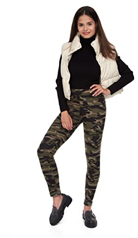 FUTURO FASHION Leggings Doublés De Fourrure pour Femme en 2 Motifs I Leggings Isolés À Carreaux Et Motif Camouflage I d'hiver Chauds Taille Haute I Pantalon Thermique pour Femme I Taille M-3XL