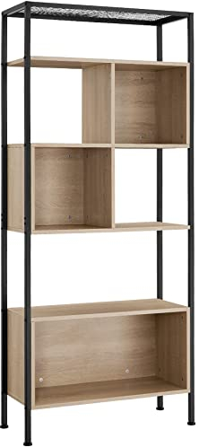 tectake® Industrial Regal 5 Ebenen, 75 x 31 x 170,5 cm, Bücherregal, Raumteiler mit Staufächern, Standregal für Wohnzimmer, Küche, Büro, offener Kleiderschrank - Industrial Dunkelbraun