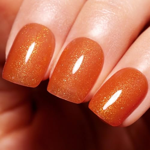 Gel Nail Polish, 1 Pcs 15ml Glitter Orange Color Soak Off UV LED Nail Gel Polish Nail Art Starter Manicure Salon DIY at Home Nail Lamp Needed