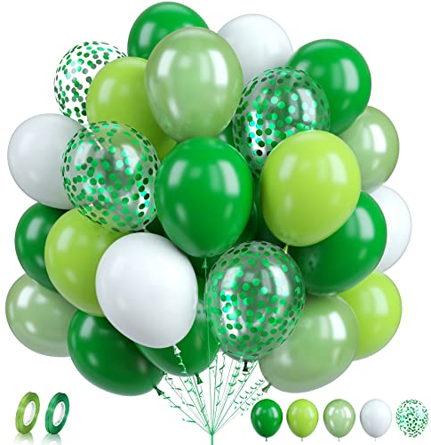 Biapian Luftballons Grün, 60 Stück Grün Weiß Luftballons Geburtstag, 12 Zoll Limette Hellgrüne Weiße Latexballons Grüne Konfetti Ballons Helium für Geburtstagsfeier Hochzeit Dschungel Babyparty Deko