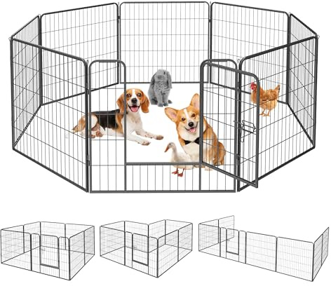 Enclos pour Chien Métal, Parc Chiot Intérieur & Extérieur 80x80cm