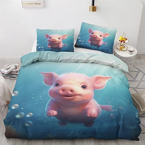 Generisch Bettwäsche 135x200 Schwein - Cartoon Tier Bettbezug, Bettwäsche-Sets 2 teilig, Weich & Bügelfrei Mikrofaser Wendebettwäsche und 1 Kissenbezug 80x80 mit Reißverschlus L7-&-256