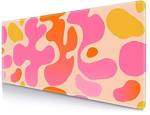 Sxckang Boho-Schreibtischmatte, modern, abstrakt, niedlich, groß, XL, erweitertes Kawaii-Rosa-Mauspad, genähte Kanten, Tastatur-Mauspad, Schreibtischzubehör für Frauen, Bürodekoration, 80 x 30 cm