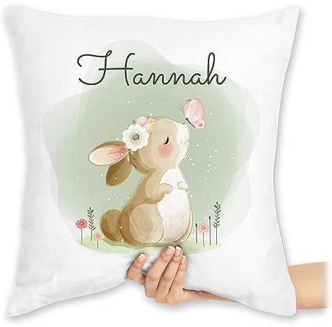 Kissen 40x40 Zierkissen - Süßer Hase mit Name personalisiert I Hasen Geschenk Bunny I Rabbit I Kaninchen - 40 x 40 cm - Weiß - Custom Pillow hasenmotiv Ostern kissenhülle kaninchenkissen