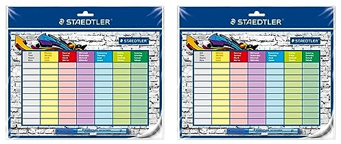 STAEDTLER Stundenplan Lumocolor, selbsthaftend und wiederverwendbar, trocken abwischbar, inklusive Lumocolor correctable und Stiftklemme, 641 SP2 (Packung mit 2)