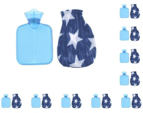 10 Set of Mini 250ml Hot Water Bottle Bag with Soft Cloth Cover and Screw Top Blue