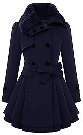 Cihdmfb Wintermantel Damen Winter Lange Zweireihige Wollmantel Revers Winterjacke Basic Einfarbig Dicke Warm Wintermantel Dicke Kapuzenjacke Lang Coat Outwear Mit Taschen und Kapuze(C Marineblau,4XL)