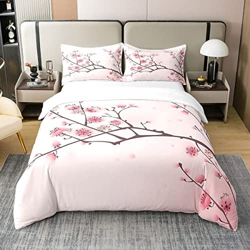 Homewish Bettbezug, 220 x 240 cm, Kirschblüten, Bettwäsche mit rosa Blüten, Bettwäsche-Set für japanischen Frühling, Bettbezug mit Blütenblatt in hellrosa Blumenmuster, Tagesdecke mit Blumen