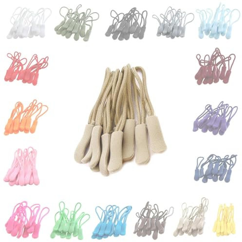 10 Zipper-Schlaufen 70 Farben Reißverschluss-Anhänger Reißverschluss-Verlängerung Pull Anhänger, Farbe:marzipanweiß