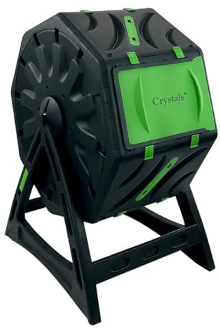 Crystals 65L Garden Compost Bin, Rotating Tumbling Composter Bin for Garden, Barrel Rotating Composter with Air Holes (with Plastic Legs)