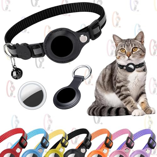 JAYZ® Katzenhalsband-Set mit Smart-Finder-Tracker, kompatibel mit iOS/Android, verstellbares Halsband (schwarz)