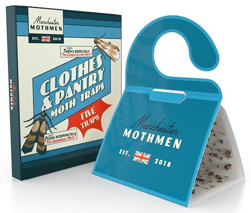Manchester Mothmen 2-in-1 Mottenfallen für Kleidung & Speisekammer für Haus | 5er-Pack Mottenvernichter Indoor für Kleidung, Schränke & Küche | Indische Mahlzeitenmottenfalle mit Kleidermotte