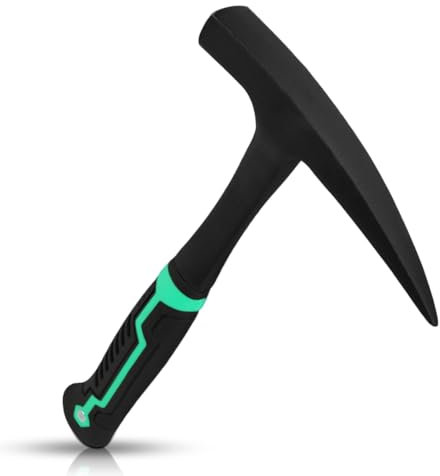 Geological hammer, geologist rock pick, pointed tip, and shock-absorbing handle, suitable for gold mining, hammering, stone breaking, and rock hounding. (Green)