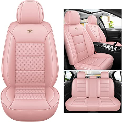 Eunncu Set Completo di Coprisedili Auto Universale | 2 Copri Sedile Auto Anteriori e 3 Copri Sedili per Auto Posteriori | Coprisedile Auto Compatibile con Airbag Laterale, Rosa Standard