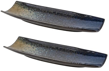 Uaral Sushi Plates,12.5 Inches Teppanyaki Plate Sashimi Plates,Ceramic Long Serving Tray for Dinner,Parties,Appetizer,Set of 2(Nebula Blue)